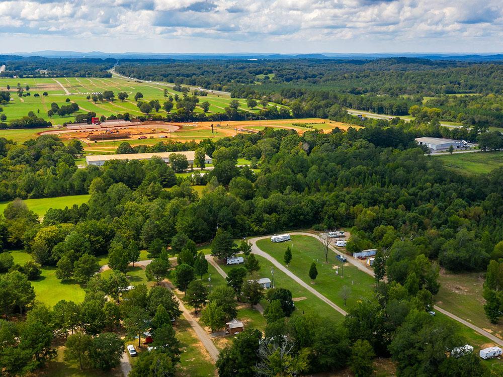 Aerial view of racetrack and campground at TALLADEGA PIT STOP RV PARK & CAMPGROUND