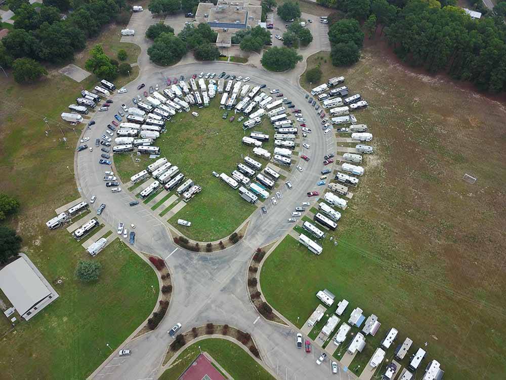 An aerial view of the campsites at MINEOLA CIVIC CENTER & RV PARK