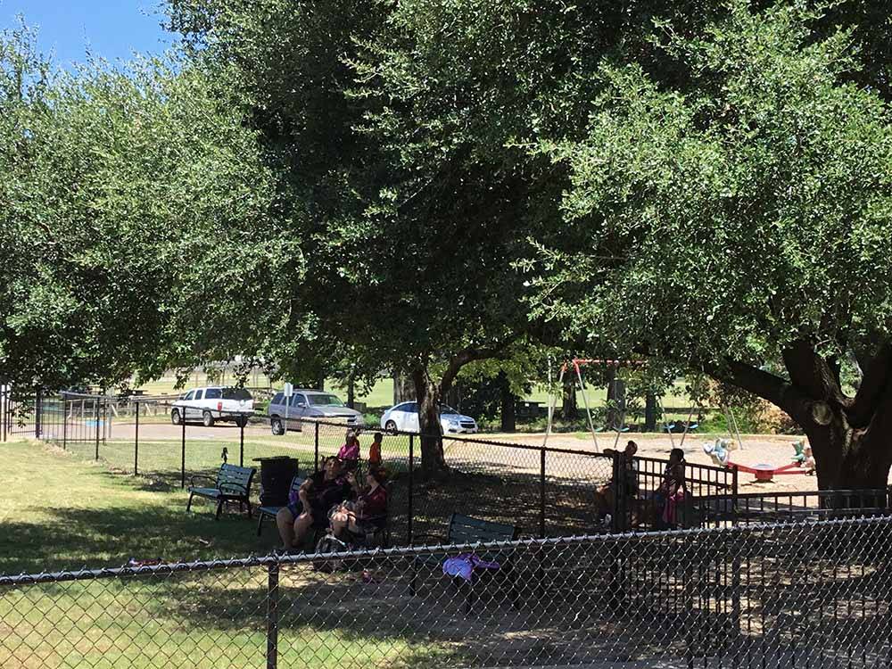 People sitting on park bench under a tree at MINEOLA CIVIC CENTER & RV PARK