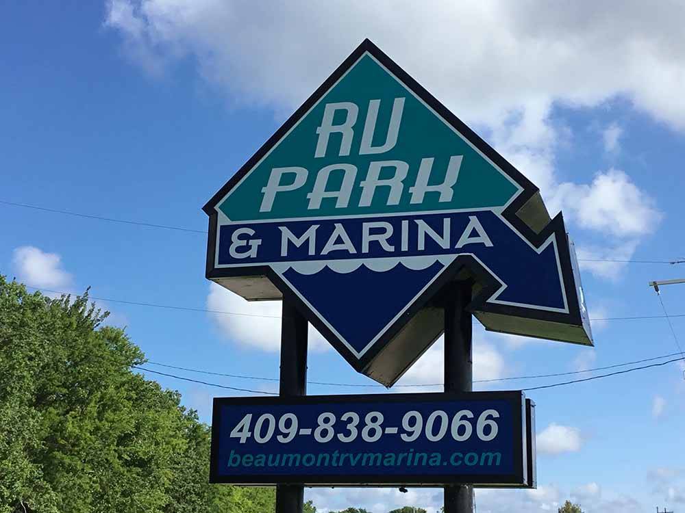 The front entrance sign at BEAUMONT RV & MARINA