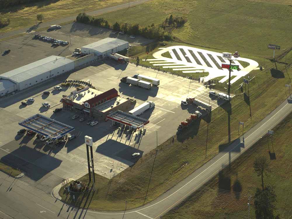 An aerial view of the campsites at FLATLAND RV PARK