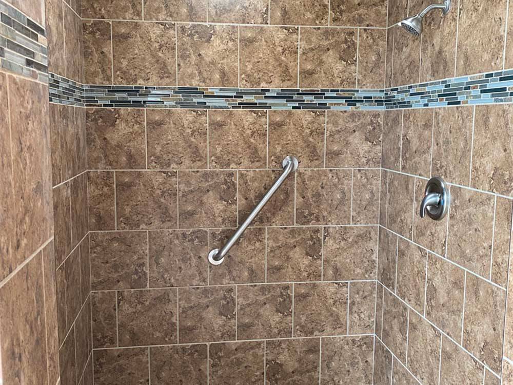 A view of the clean shower stall at MEETEETSE RV PARK