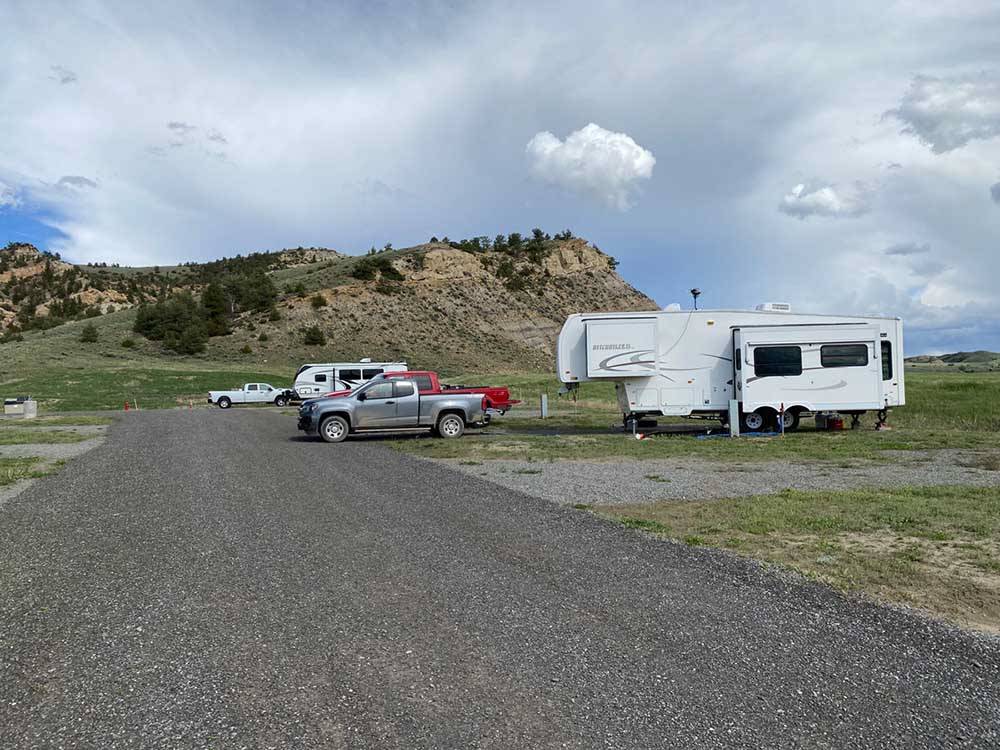 The gravel road next to the sites at MEETEETSE RV PARK