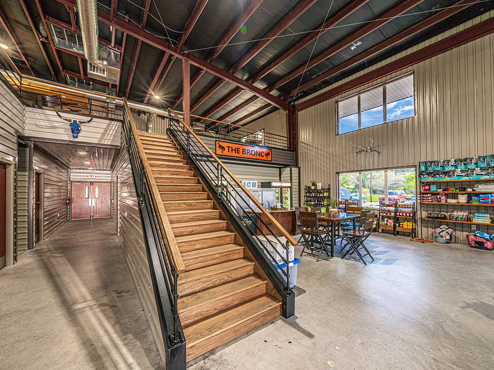 Stairway to seating area at Riverwalk RV Resort