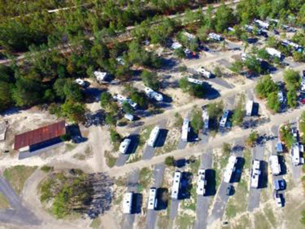 Aerial view of the office and RV sites at BIG RIG FRIENDLY RV RESORT