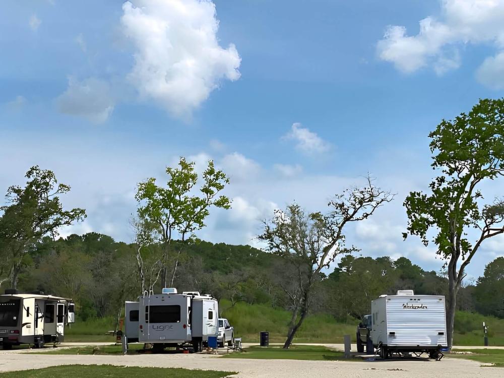 Parked trailers at site St. Ives RV Resort