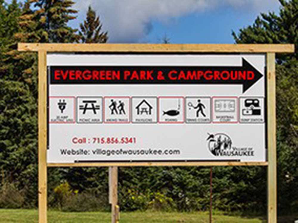 Sign leading the way to the campground at EVERGREEN PARK & CAMPGROUND