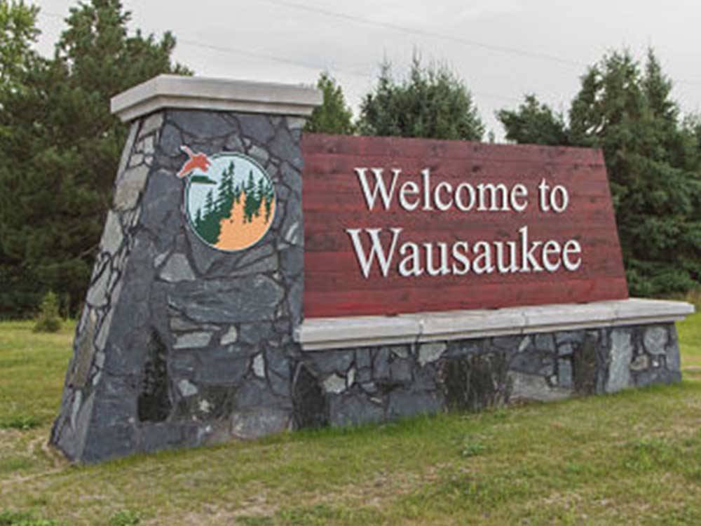 The sign for the city of Wausaukee at EVERGREEN PARK & CAMPGROUND