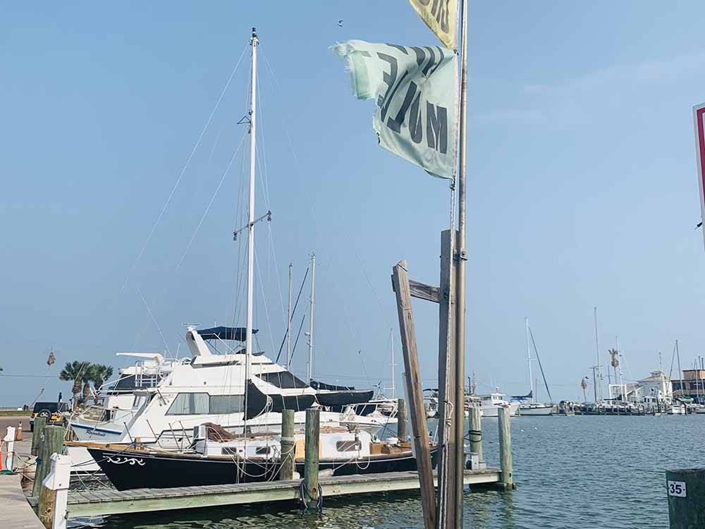 Flags flying over the marina at MAMAW'S COASTAL HIDEAWAY