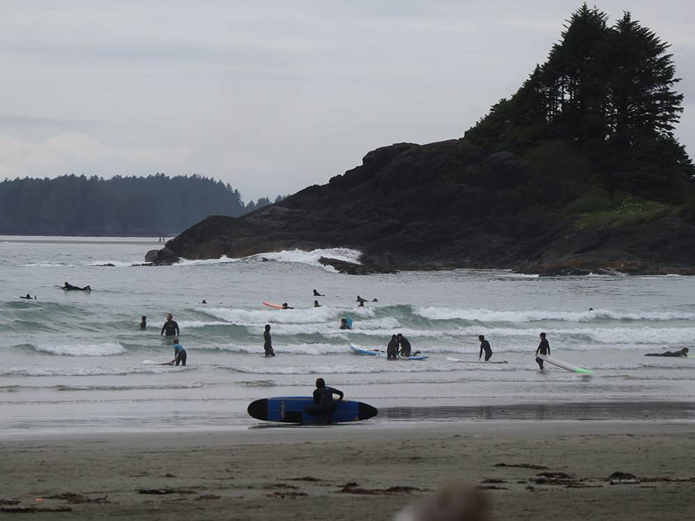 People surfing at the beach at SURF GROVE CAMPGROUND