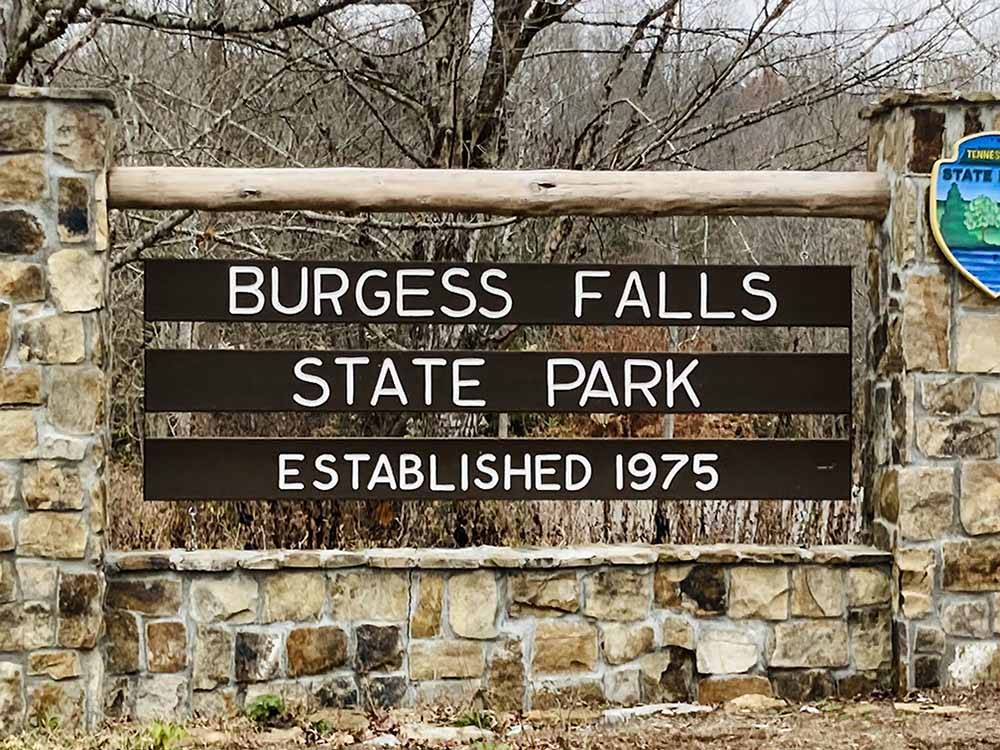 Burgess Falls State Park sign at WHISPERING FALLS RV PARK AND STORE