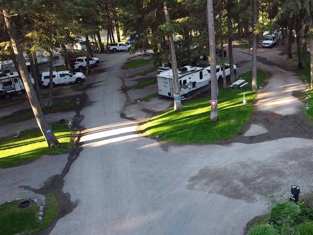 Elevated view of campers in sites at RIVERHAVEN RV PARK & MOTEL