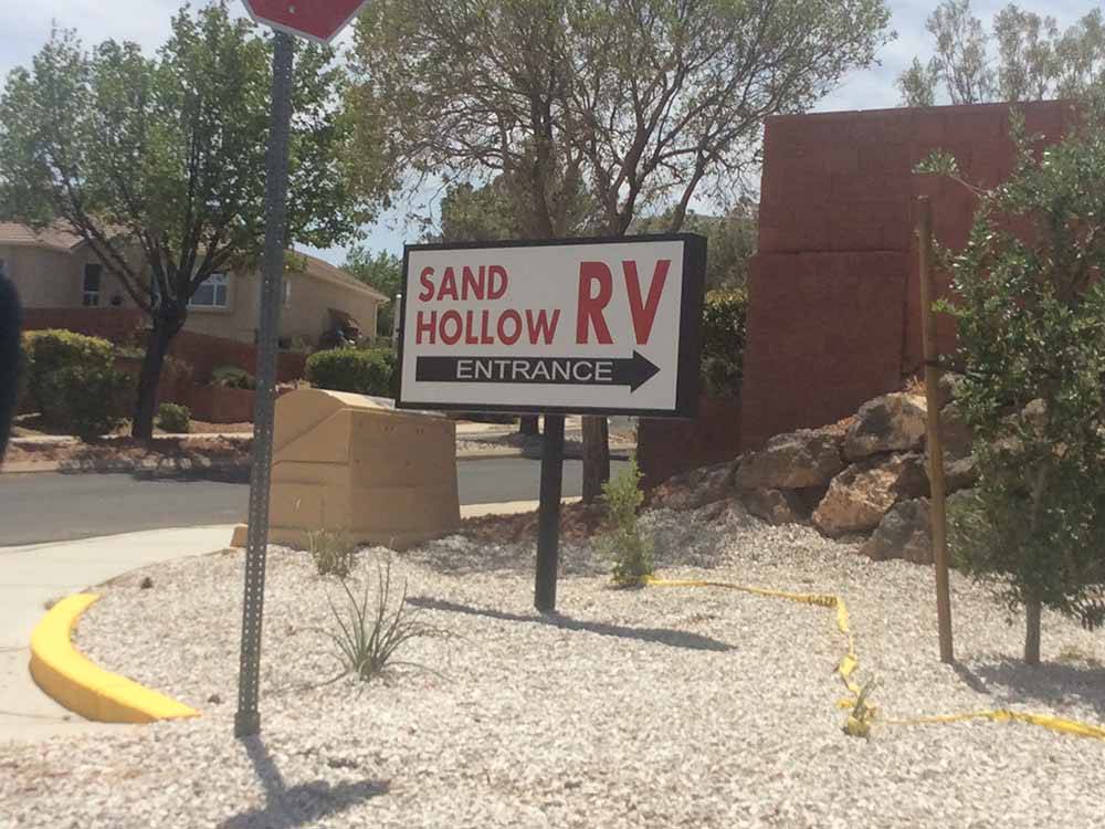 The front entrance sign at SAND HOLLOW RV RESORT