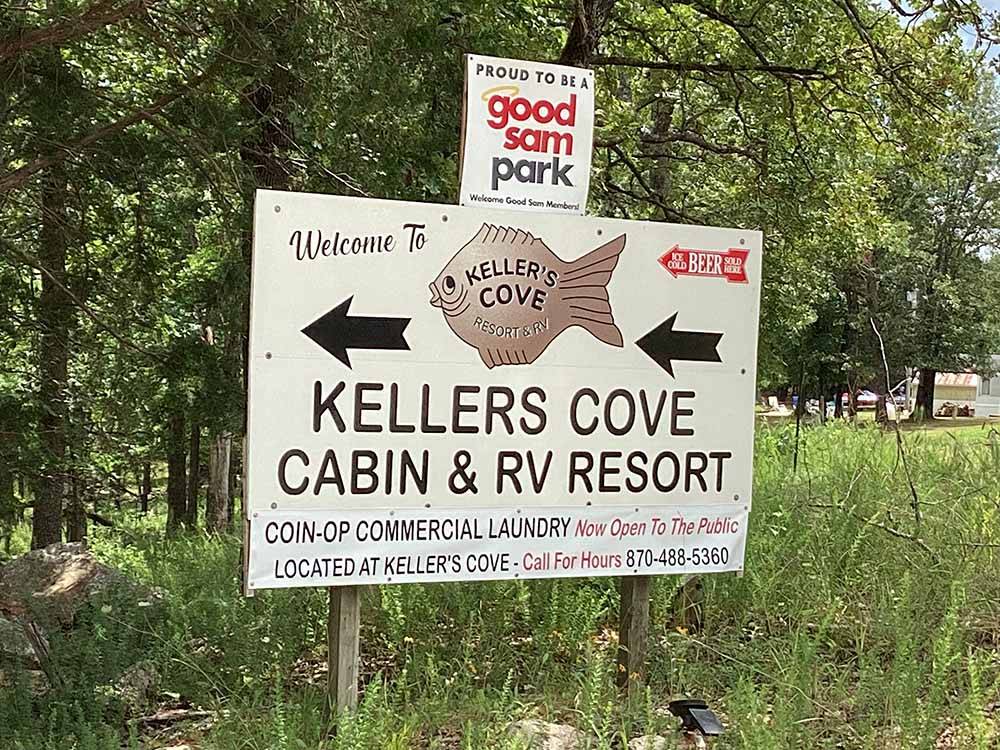 The front entrance sign at KELLER'S KOVE CABIN AND RV RESORT