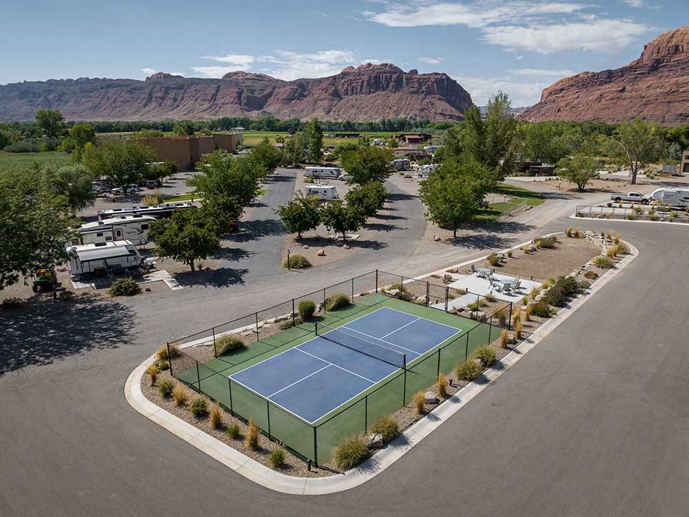 Overhead view of tennis courts at PORTAL RV RESORT