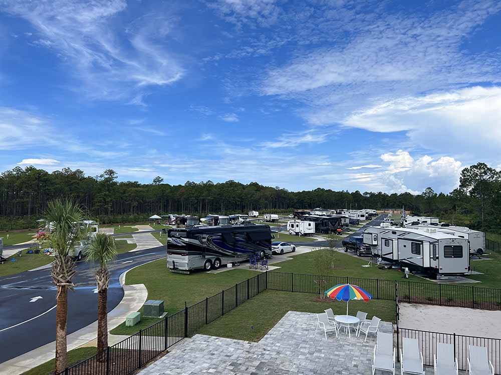 An aerial view of the campsites at 30A LUXURY RV RESORT