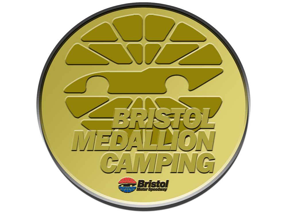 The round logo with a car image at MEDALLION CAMPGROUND - BRISTOL MOTOR SPEEDWAY