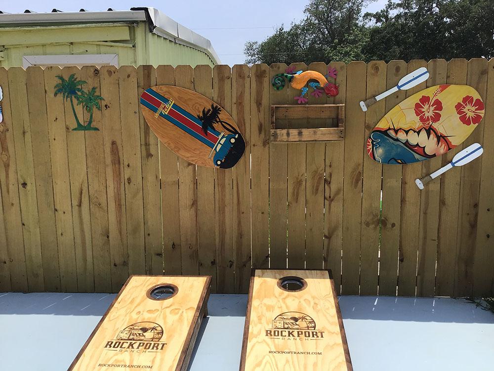 A pair of corn hole boards at ROCKPORT RV RANCH