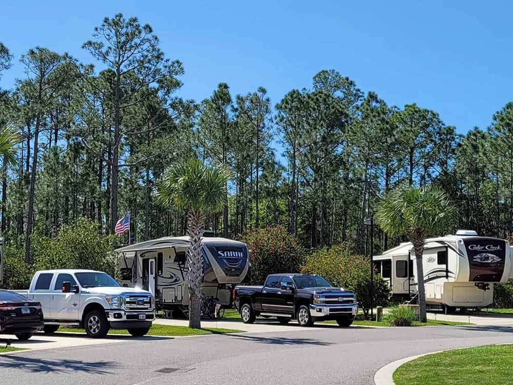A row of back in RV sites at SUGAR SANDS RV RESORT