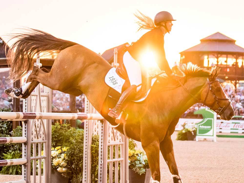 A girl doing a show jumping at TRYON INTERNATIONAL RV RESORT