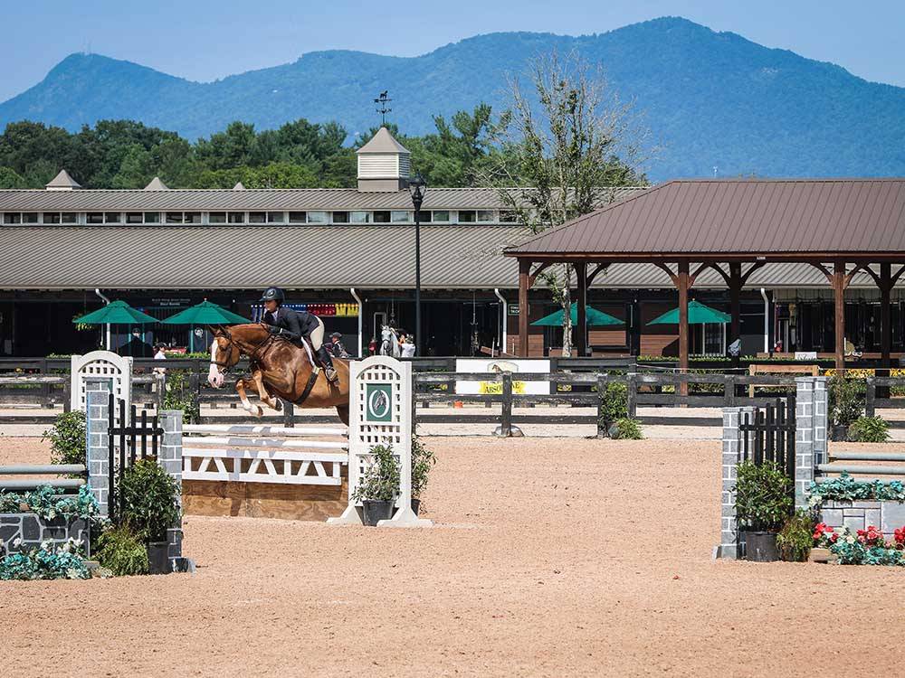A young lady running her show jump at TRYON INTERNATIONAL RV RESORT
