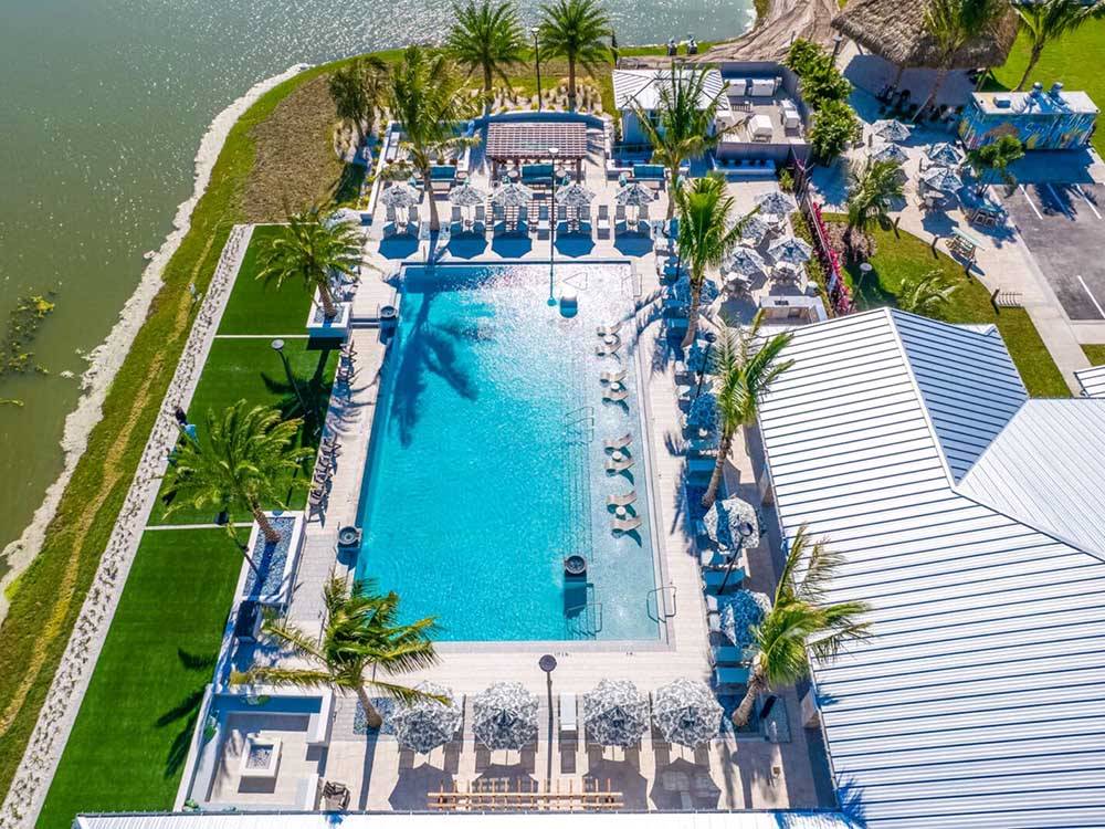 An aerial view of the swimming pool at THE SURF RV RESORT