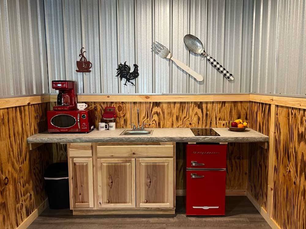 Coffee station for guests at BRUSHCREEK FALLS RV RESORT