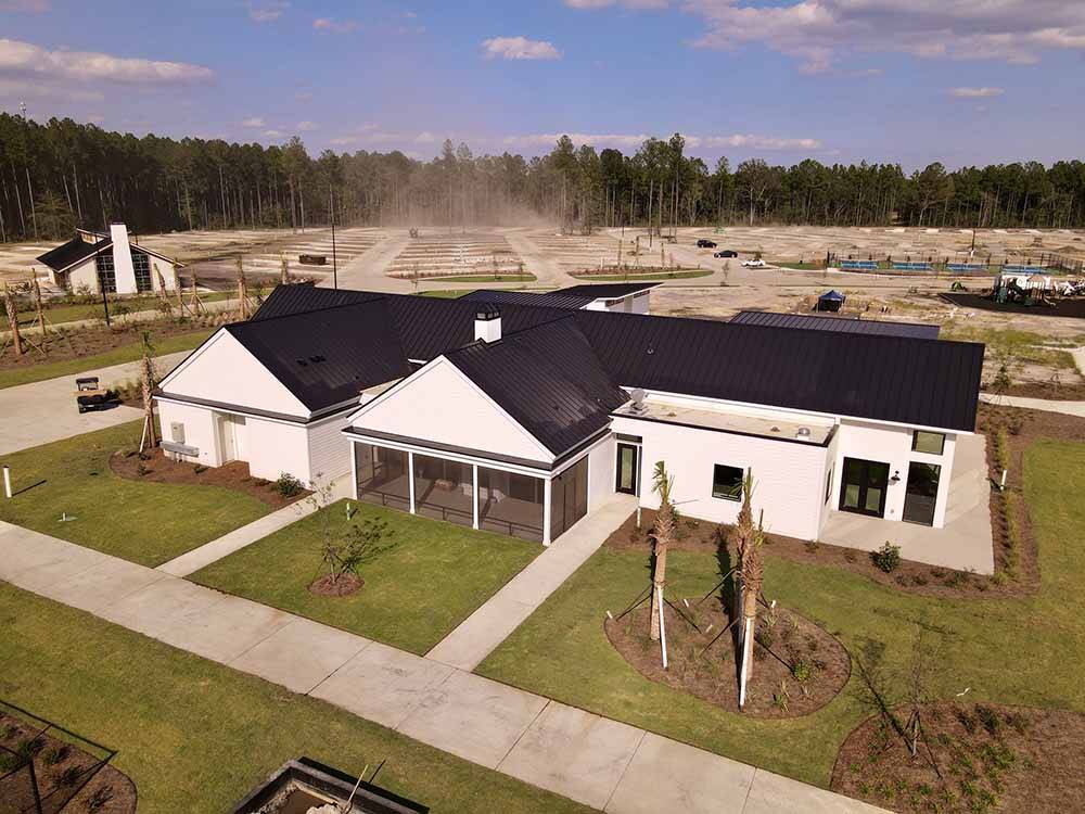 Aerial view of the office and RV sites at SAVANNAH LAKES RV RESORT