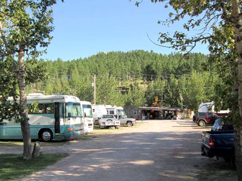 A gravel road by the RV sites at FRENCH CREEK RV PARK AND CAMPGROUND