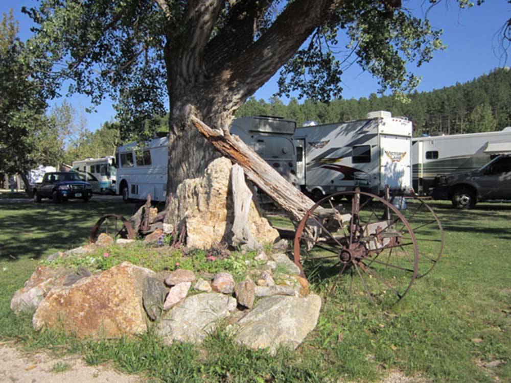 A large tree by an RV site at FRENCH CREEK RV PARK AND CAMPGROUND