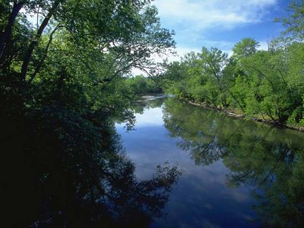 A view of the calm river at PADDLE TRAIL CAMPGROUND ON THE GREEN RIVER