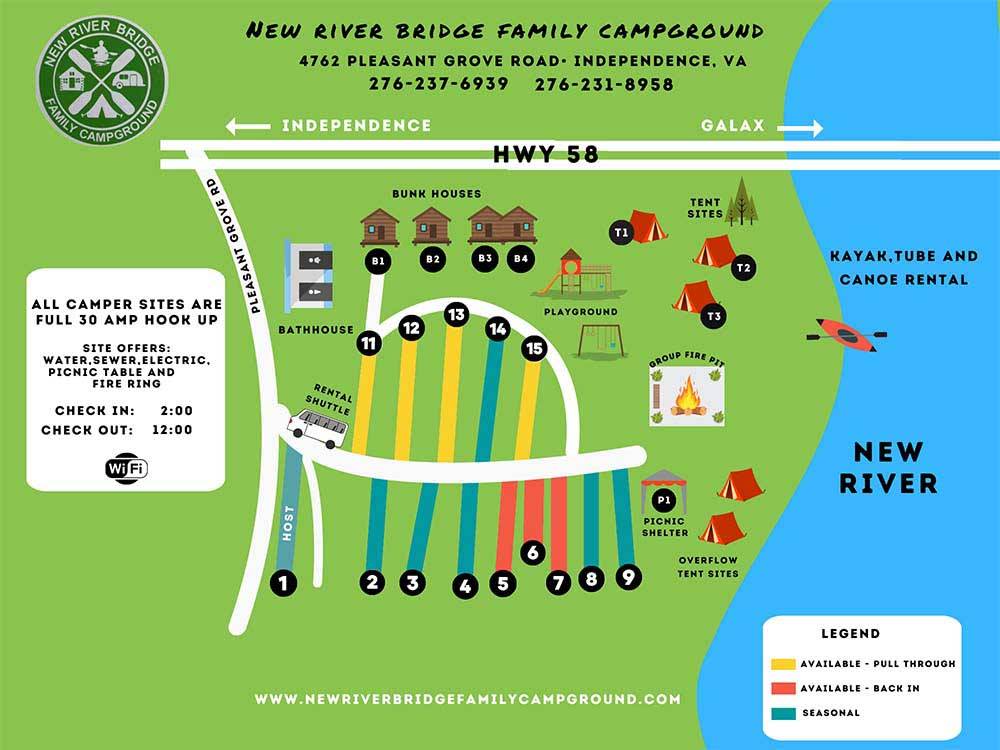 A view of the park map at NEW RIVER BRIDGE FAMILY CAMPGROUND