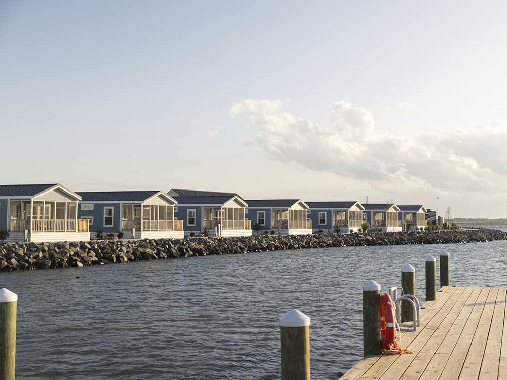 A row of rentals by the waterfront at SUN OUTDOORS CHINCOTEAGUE BAY
