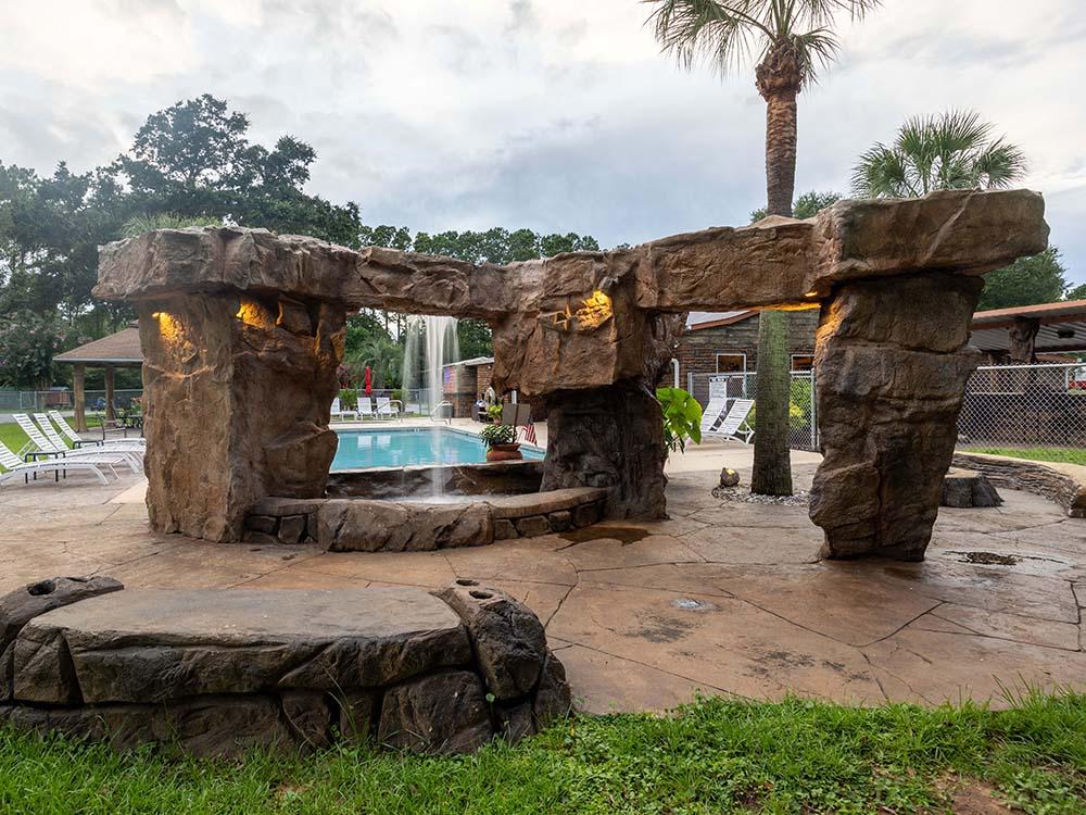 A Stonehenge replica water feature at VACAY VILLAGE OF PENSACOLA