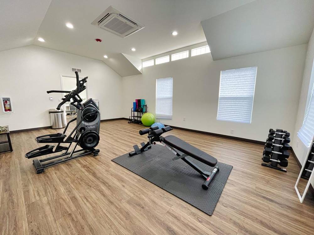 Exercise equipment in the gym at Medical Center RV Resort