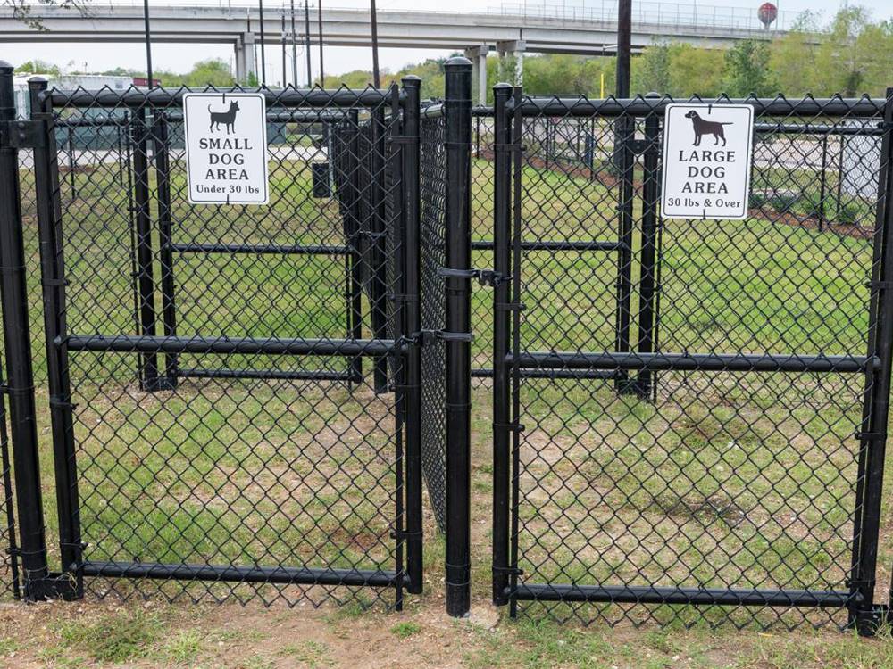 Gates to small and large dog areas at Medical Center RV Resort