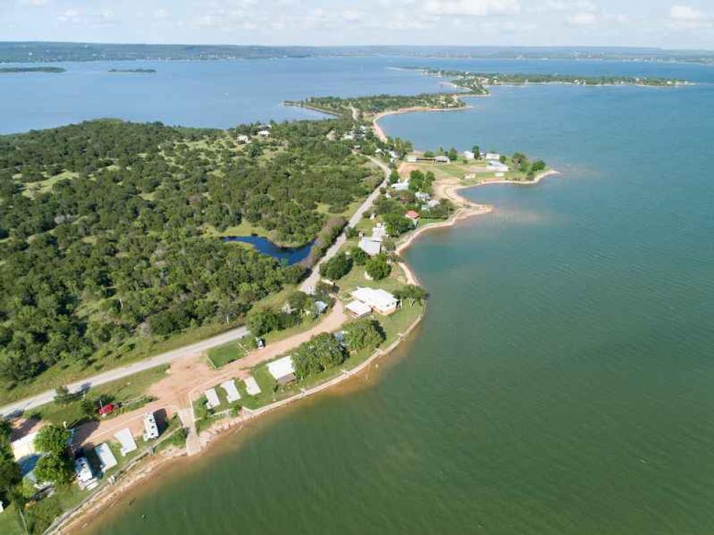 Aerial view of Campground at Oasis Lake Buchanan