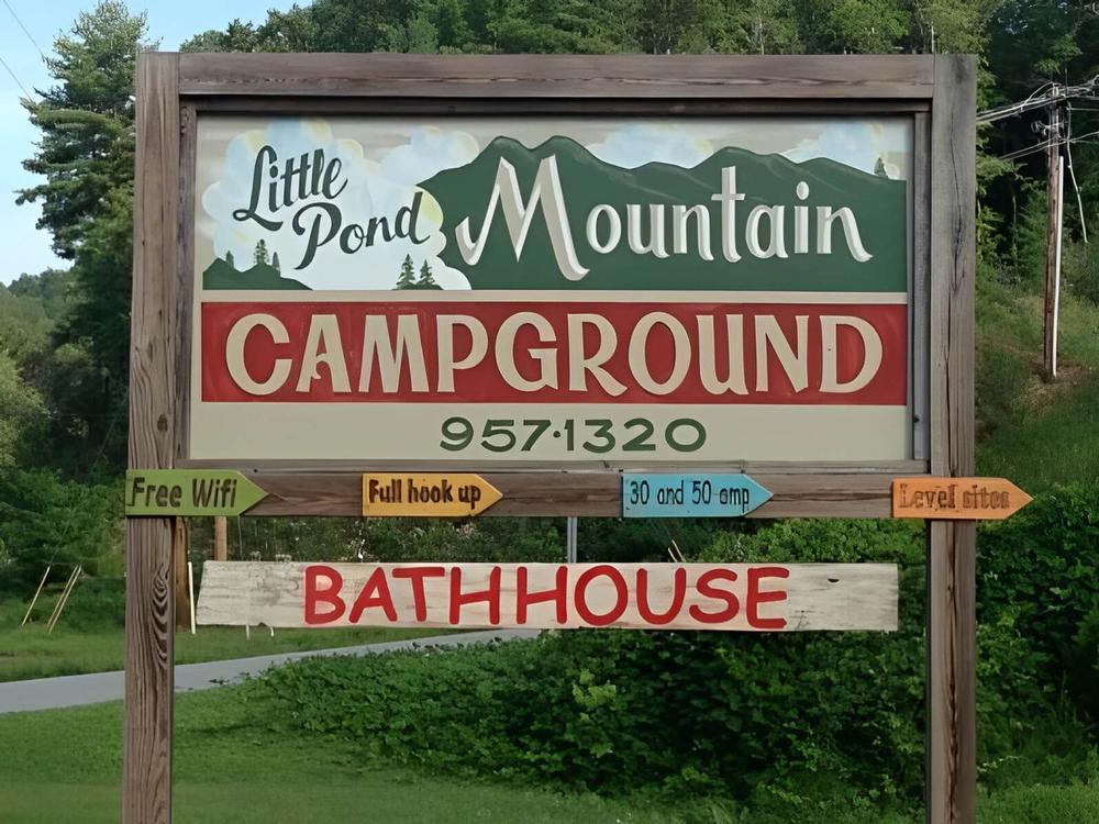 Welcome sign at Fish Springs at Little Pond Mountain Campground