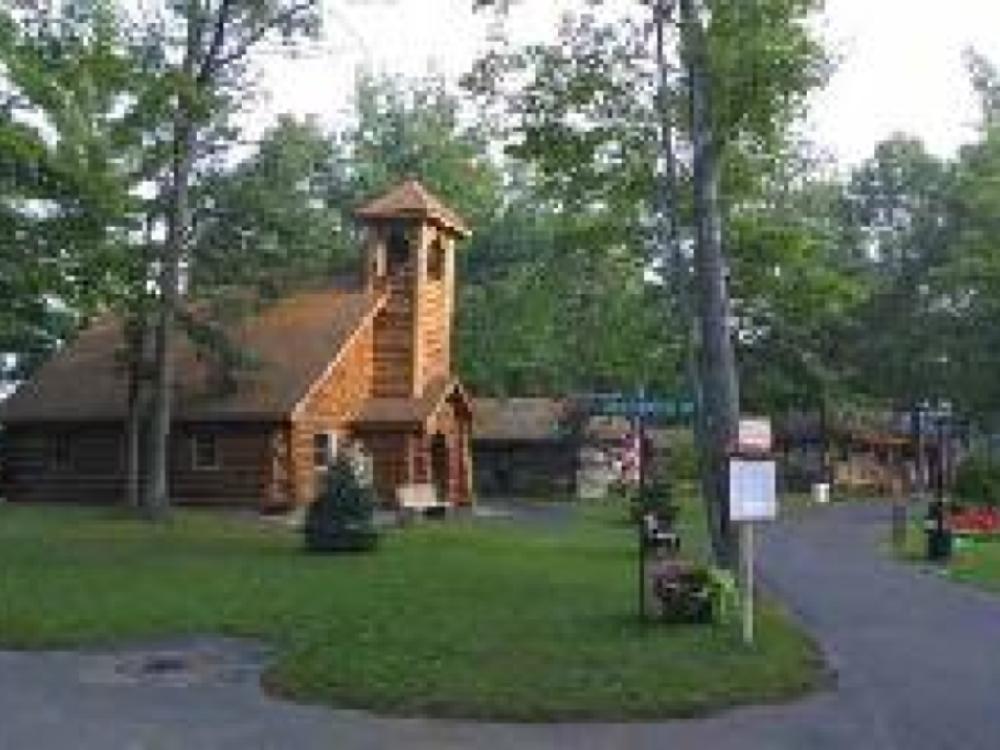 Church and paved walkway at Ogemaw County Fair