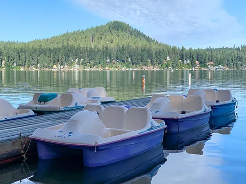 Blue paddle boats at Granite Point Resort