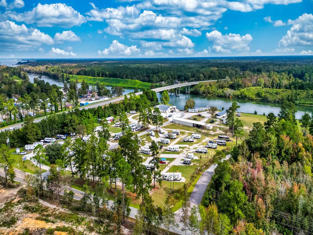 Aerial view of sites and river