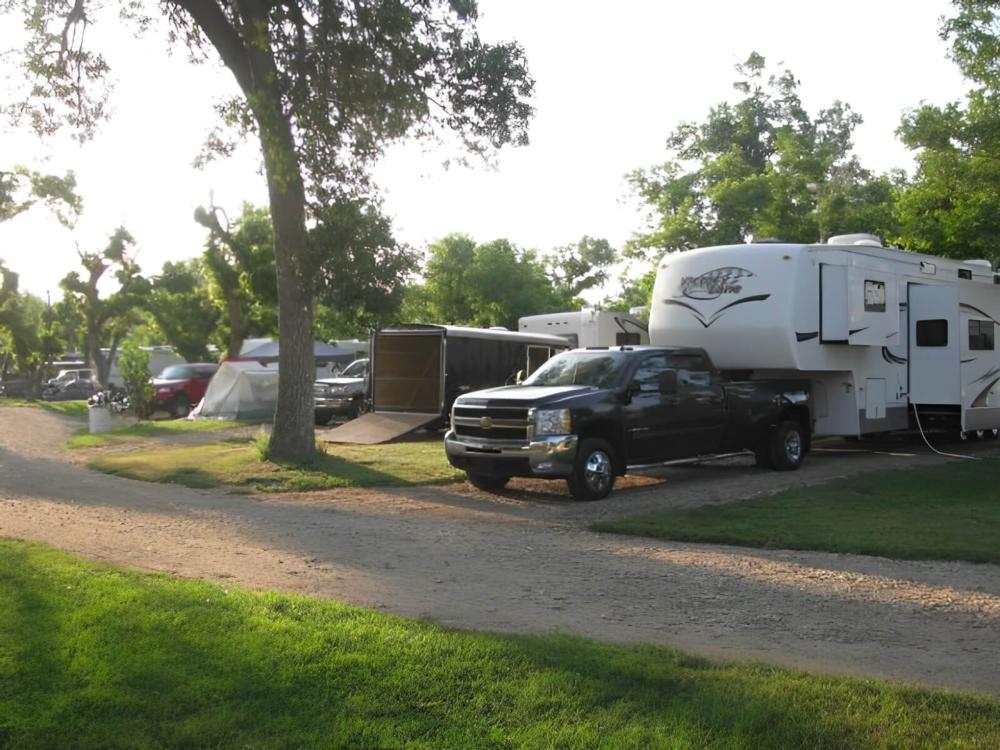 Parked trailers at Wyatt's Hideaway Campground
