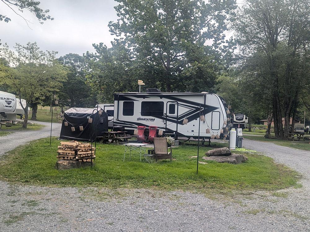 A trailer parked in a camping site at PIPESTEM RV PARK AND CAMPGROUND