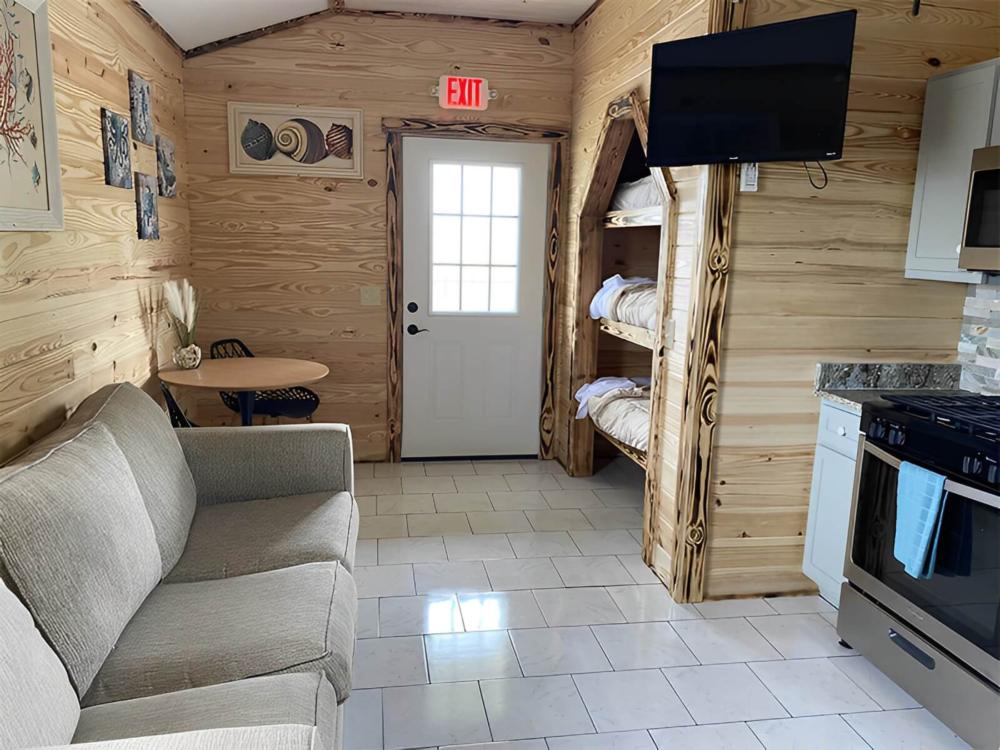 Inside of a cabin at Pirate's Cove RrrrV Resort