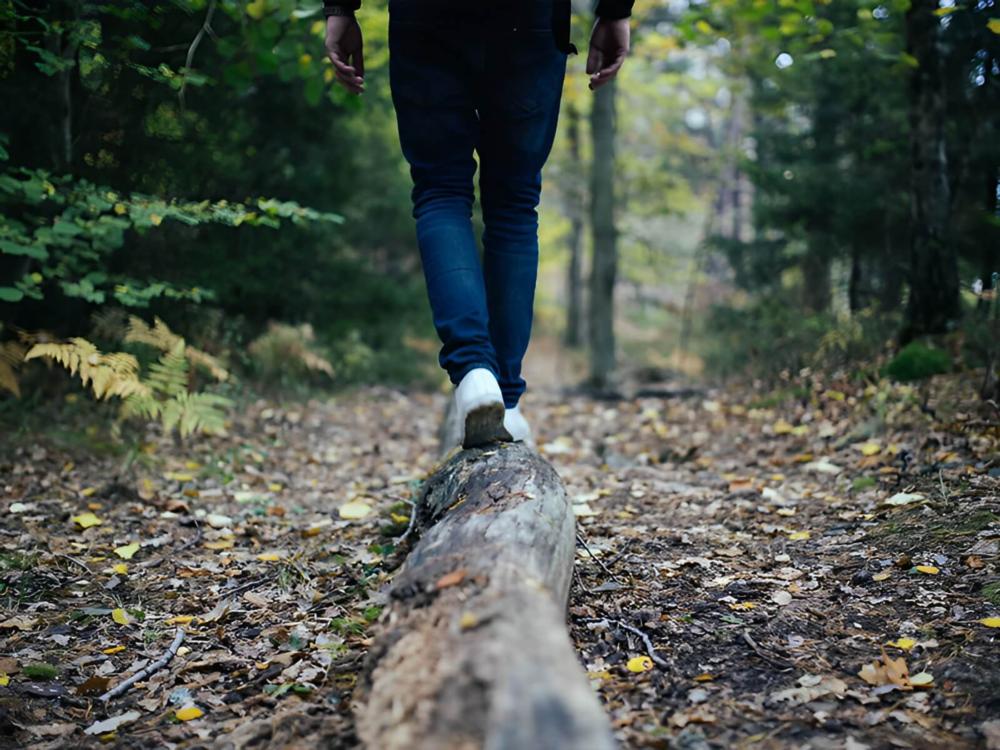 Person walking on a log