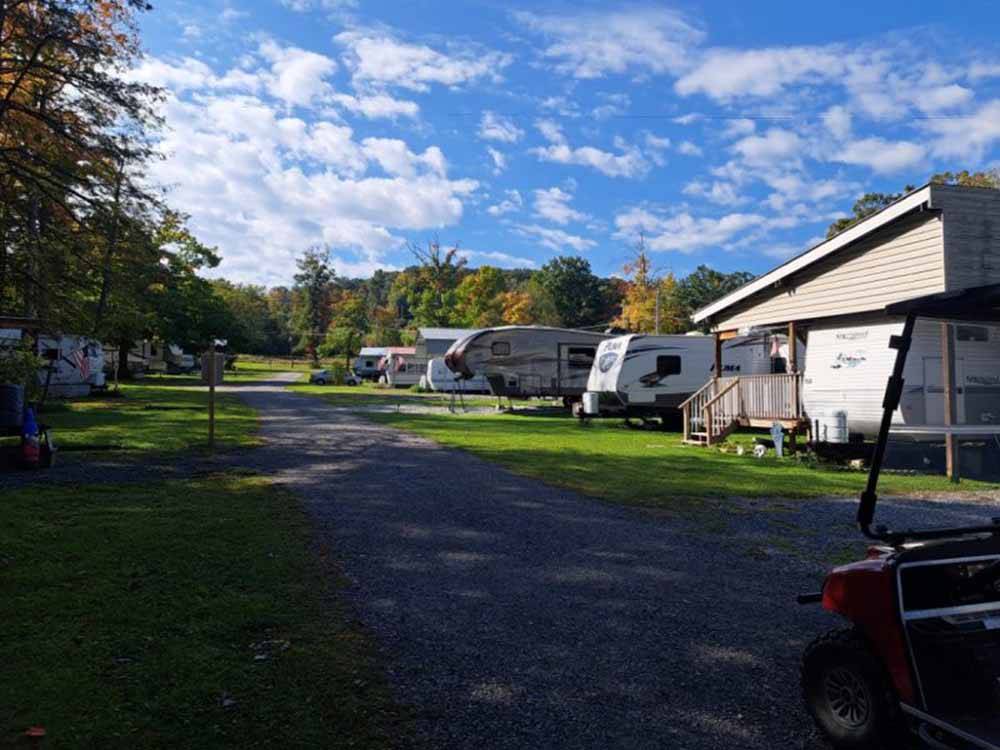 Trailers parked on gravel sites at GLENDALE VALLEY CAMPGROUND