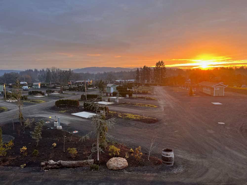 Aerial view over the campground at sunset at DUNDEE HILLS RESORT