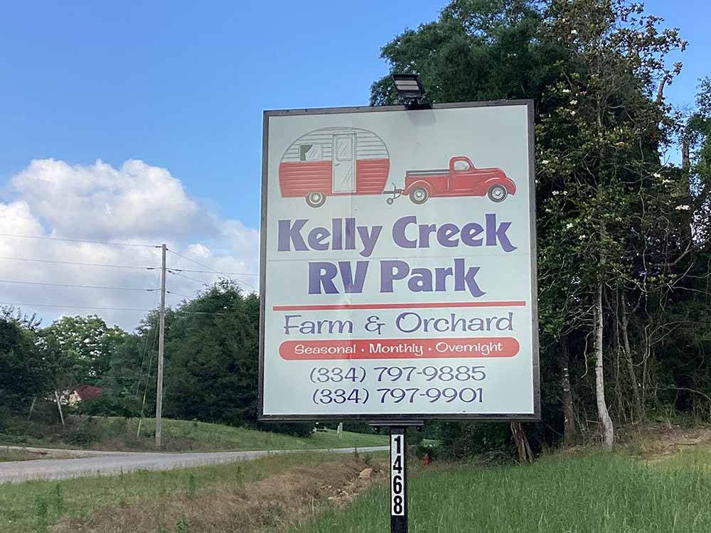 The front entrance sign at KELLY CREEK RV PARK