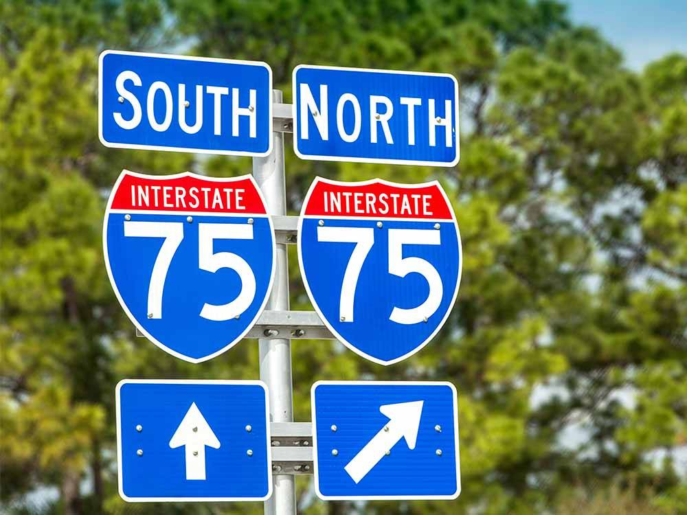 The South and North Interstate 75 signs nearby at TIFTON OVERNIGHT RV