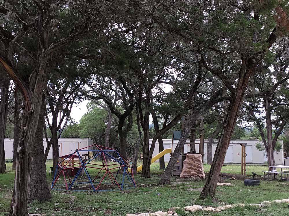 The children's playground equipment at REBECCA CREEK CAMPGROUNDS